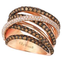 Chocolatier® Ring featuring Chocolate Diamonds® , Vanilla Diamonds® set in 14K Strawberry Gold® Levian Chocolate Diamonds Rings, Levian Chocolate Diamonds, Chocolate Diamond Ring, Gold Stacking Rings Wedding, Levian Jewelry, Chocolate Diamond, Designer Diamond Jewellery, Woven Ring, Chocolate Diamonds