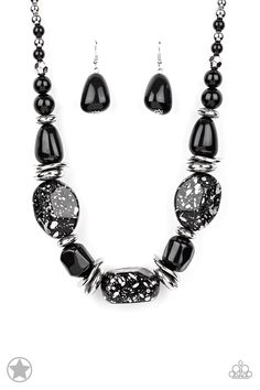 Chunky black beads with speckles of silver and a gorgeous glazed finish are threaded together with thick silver rings and smooth black beads. Features an adjustable clasp closure. Sold as one individual necklace. Includes one pair of matching earrings. Thick Silver Rings, Thick Silver Ring, Jewelry Displays, Nickel Free Jewelry, Paparazzi Accessories, Black Necklace, Paparazzi Jewelry, Short Necklace, Necklace Earring Set