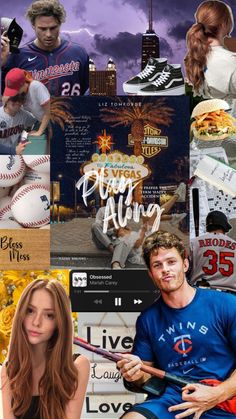 a collage of photos with people and sports related items in the middle one is holding a baseball bat