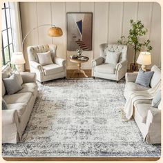 a living room filled with furniture and a rug