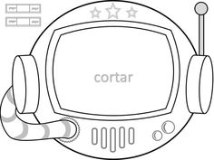 an old computer with the word cortar on it's screen and headphones