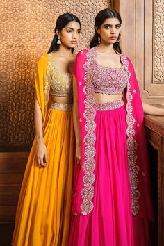 Buy Aneesh Agarwaal Yellow Soft Organza Placement Embroidered Cape Lehenga Set Online | Aza Fashions Outfit For Haldi Function, Lehenga Cape, Aneesh Agarwaal, Haldi Outfit For Bride, Mehandi Outfits, Cape Lehenga, Yellow Color Combinations, Online Wedding Dress Shopping, Yellow Wedding Dress