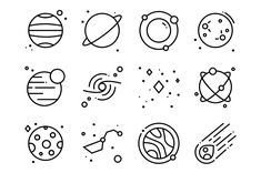 black and white line art space icons