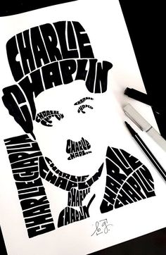 a black and white drawing of a man's face with the words charlie darvin on it