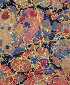 an abstract painting with red, yellow and blue colors on it's surface is shown