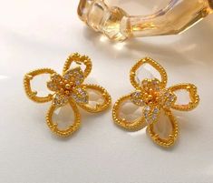 49309928030529 Elegant Gold Plated Flower Earrings For Party, Gold Flower Shape Bridal Earrings, Elegant Gold Flower-shaped Bridal Earrings, Luxury Gold Flower Earrings For Wedding, Gold Flower Shaped Bridal Earrings, Elegant Flower Shaped Clip-on Earrings For Evening, Elegant Flower Clip-on Earrings For Evening, Elegant Clip-on Flower-shaped Earrings, Elegant Flower-shaped Clip-on Earrings