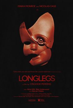 a movie poster for the film long legs with an image of a woman's face