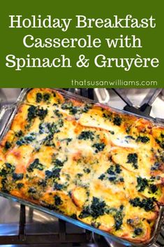 a casserole dish with spinach and gruyre in it on the stove