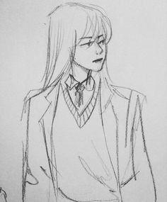 a pencil drawing of a woman in a suit