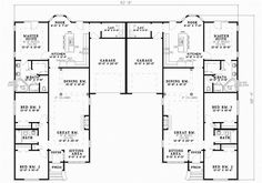 the floor plan for an office building with multiple floors and several rooms, all in black and white