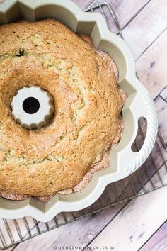 a freshly baked bread in a bundt cake pan