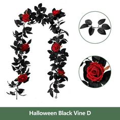 the letter n is made up of black and red flowers with leaves on it's stems