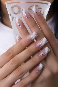 Glamour nails ideas fascinating manicure designs for special occasions Nail Art Funky, Wedding Nail Art Design, 3d Nail Art Designs, French Pedicure, French Manicure Designs, Wedding Nails French, Manicure Nail Designs, Elegant Nail Designs, French Manicure Nails