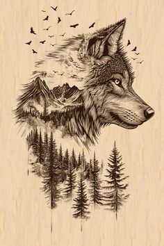 Double Exposition, Wildlife Art, Double Exposure, Beautiful Wall Art, Pyrography, Rustic Charm, Digital Download Etsy, Lovers Art