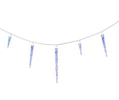 a white background with blue snowflakes hanging from it's sides