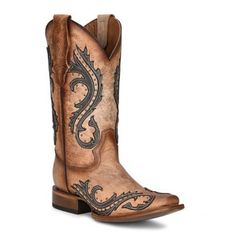 Women's circle g brown square toe western boots w/ grey inlay L2052 Toe Type: Square Toe Shaft height 12". Heel height: 1 1/2" Construction: Goodyear Welt Corral Boots, Handmade Boot, Boots Square Toe, Square Toe Boots, Western Boots Women, Studded Boots, Tractor Supply, Western Boot, Western Cowboy Boots