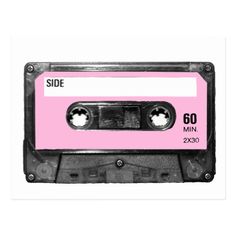 a pink and black cassette tape with the word side on it's side postcard