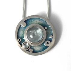 Aquamarine & Enamel Circles Pendant.  Silver Jewellery by Abi Cochran Different Gemstones, Cambridge Uk, Vitreous Enamel, Jewellery Inspiration, Aquamarine Gemstone, Circle Pendant, Snake Chain, Be Happy