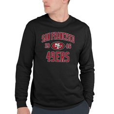 PRICES MAY VARY. Our San Francisco 49ers Men's and Women's Long Sleeve Fan Shirt is made of super soft 100% cotton, featuring a graphic logo on the center front, back and/or sleeve of the shirt. this relaxed l/s tee is perfect for the crisp fall days when it's not too cold and not too hot. This 49ers Shirt features a big, full-color print that gives it a super soft hand feel and will last for years to come. Combine that with the all-day comfort of our garment construction and you'll stand out on 49ers Shirts, Raiders Shirt, Garment Construction, Chiefs Shirts, Eagle Shirts, Fall Days, Too Cold, Fan Shirts, Graphic Logo