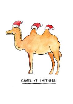 two camels wearing christmas hats with the words camel ye'fahful