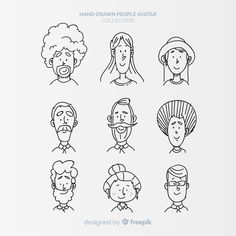 the hand drawn people avatars collection is shown in black and white, with different facial expressions