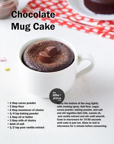 chocolate mug cake recipe with instructions on how to make it