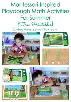 montesson inspired playdouh activities for summer with pictures and text overlay