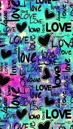 many different types of hearts on a blue and purple background with words that spell love