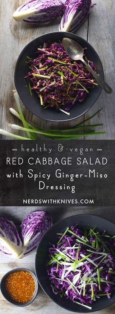 red cabbage salad with spicy ginger - miso dressing is an easy and healthy side dish