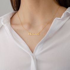 "Gold Name Necklace, Mother's Day gifts , Perfect Personalized Gift For Her * Material: High Quality Solid 925 Sterling Silver * Finish: Sterling Silver ∙ 18K Gold ∙ Rose Gold * All our jewelry is made by hand with Love STERLING SILVER 925 We use real Sterling Silver 925 How to customize Order? 1) Select Color 2) Select Chain length 3) Click \"Add to Cart\" 3) Will need work name or letters write to the text box (like: Alis ♥ Laura -S♥G ) 4) Checkout 5) Complete order Shipping & Package * Yo Minimalist Sterling Silver Name Necklace For Birthday, Minimalist Sterling Silver Name Necklace As Birthday Gift, Classic Name Necklace For Gift, Sterling Silver Nameplate Necklace For Gifts, Personalized Sterling Silver Necklace Gift, Minimalist Necklace For Anniversary Gift, Customized Minimalist Sterling Silver Necklace, Sterling Silver Name Necklace For Gift, Classic Necklaces For Mother's Day Personalized Gift