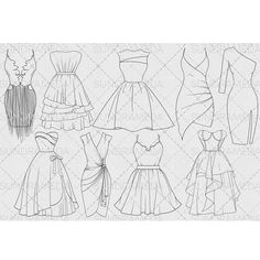 an image of different dresses drawn in pencil