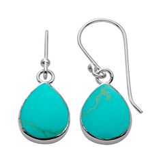 Complete any outfit with these sterling silver reconstituted turquoise teardrop earrings. Teardrop design lends vintage charm. Reconstituted turquoise inlays offer fashionable flair. Sterling silver construction promises lasting shine. Fishhook backings ensure a secure fit. Details:  7/8-in. diameter Pierced Sterling silver  Size: One Size. Color: Blue. Gender: female. Age Group: adult. Turquoise Teardrop Drop Earrings With Ear Wire, Nickel-free Turquoise Teardrop Earrings, Turquoise Sterling Silver Teardrop Dangle Earrings, Hypoallergenic Turquoise Sterling Silver Teardrop Earrings, Hypoallergenic Turquoise Teardrop Earrings In Sterling Silver, Turquoise Teardrop Earrings, Earrings Teardrop, Fish Hook, Teardrop Earrings