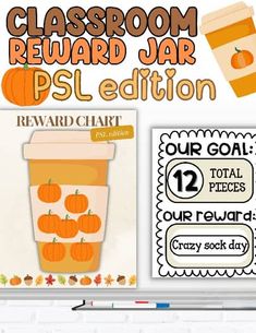 the classroom reward jar psl version includes pumpkins, cups and other fall items