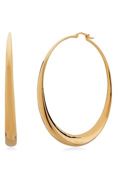 Crafted of recycled sterling silver and plated in 18-karat gold, these oversized hoops feature an organic sculptural design for a modern look. Style Name:Monica Vinader Deia Hoop Earrings. Style Number: 6203971. Available in stores. Modern Gold Sculptural Jewelry, Modern Sculptural Gold Jewelry, Contemporary Sculptural Gold Jewelry, Contemporary Polished Yellow Gold Hoop Earrings, Modern Polished Hoop Earrings, Modern Sculptural Jewelry With Polished Finish, Modern Twist Hoop Jewelry With Polished Finish, Contemporary Hoop Jewelry For Formal Occasions, Contemporary Small Hoop Jewelry With Polished Finish