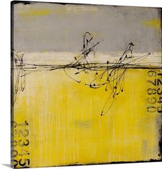 a yellow and gray painting with numbers on it