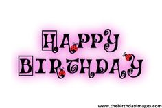 the words happy birthday with ladybugs on pink and black letters are in front of a white background