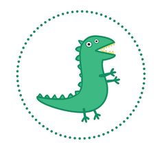 a green dinosaur with teeth in a circle