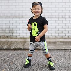 LOVABLE (CUDDLE MONSTER) VIBRANT NEON GREEN Short Sleeve T-shirt Green Crew Neck T-shirt For Play, Green Letter Print T-shirt For Playtime, Green Graphic Print T-shirt For Playtime, Boys Fashion Style Teenagers, Athletic Outfit Ideas, Neon Green Shorts, Boys Fall Fashion, Baby Tech, Zumba Outfit