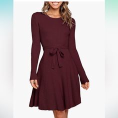 Dark Cabernet / Burgundy Long Sleeve Sweater Mini Dress - Perfect For Fall And Winter Holiday Events And Parties - Brand New In Original Packaging - Bundle & Save! Moss Dress, Long Sleeve Dresses Fall, Fall Sweater Dress, Fall Dress Outfit, Lace Overlay Dress, Red Lace Dress, Floral Shirt Dress, Fall Sweater, Trendy Fall Outfits