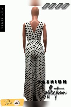 Wave Dot Printed V-neck Sleeve Women Loose Jumpsuits White Printed V-neck Jumpsuits And Rompers, Chic Polka Dot Jumpsuits And Rompers For Party, Sleeveless Polka Dot Jumpsuits And Rompers, Fitted Printed V-neck Jumpsuits And Rompers, Casual V-neck Polka Dot Jumpsuits And Rompers, Summer V-neck Polka Dot Jumpsuits And Rompers, Loose Jumpsuit, Sleeve Women, Sleeves (women)