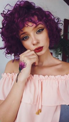 Curly Bangs, Colored Curly Hair, Hair Painting, Rainbow Hair, Curly Girl, Love Hair, Purple Hair, Dyed Hair