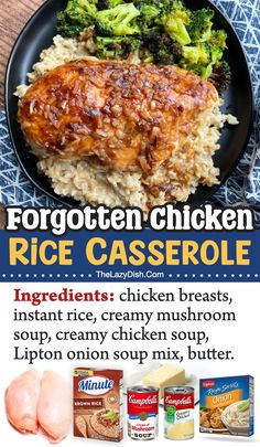 If dinner is getting boring in your house but you also don't like spending all night cooking, you've got to try this list of fun and easy dinners to make for your picky family! Everything from chicken and ground beef to cheesy casseroles and slow cooker meals. These kid friendly meals are perfect for busy school nights and casual dinners at home, yet will impress your family! Number 4 on the list is this Forgotten Chicken Casserole, a dump and bake meal with incredible flavor. It's quick to make with just a few ingredients!