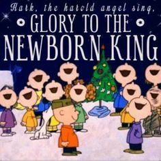 a cartoon christmas card with the words glory to the newborn king in front of it