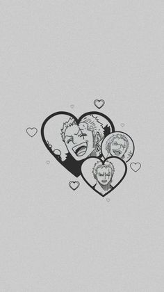 two hearts with faces drawn on them in the shape of three people's faces