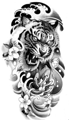 Dragon Tattoo Japanese Style, Rose Tattoo With Name, Tiger Head Tattoo, Japanese Tiger, Lion Head Tattoos, Small Tats, Head Tattoo