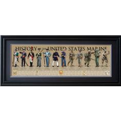 the history of the united states marine, framed in black frame with gold trimming