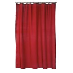 a red shower curtain on a white background