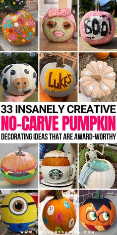 pumpkin decorating ideas Halloween Pumpkin Diy, Creative Pumpkin Painting, Contest Ideas, No Carve Pumpkin Decorating