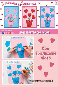 the instructions for how to make valentine's day cards with paper hearts and flowers