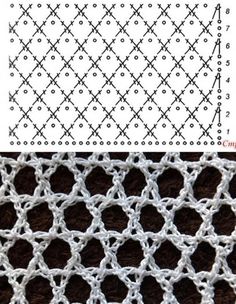 the crochet pattern is shown in white and brown, with black dots on it